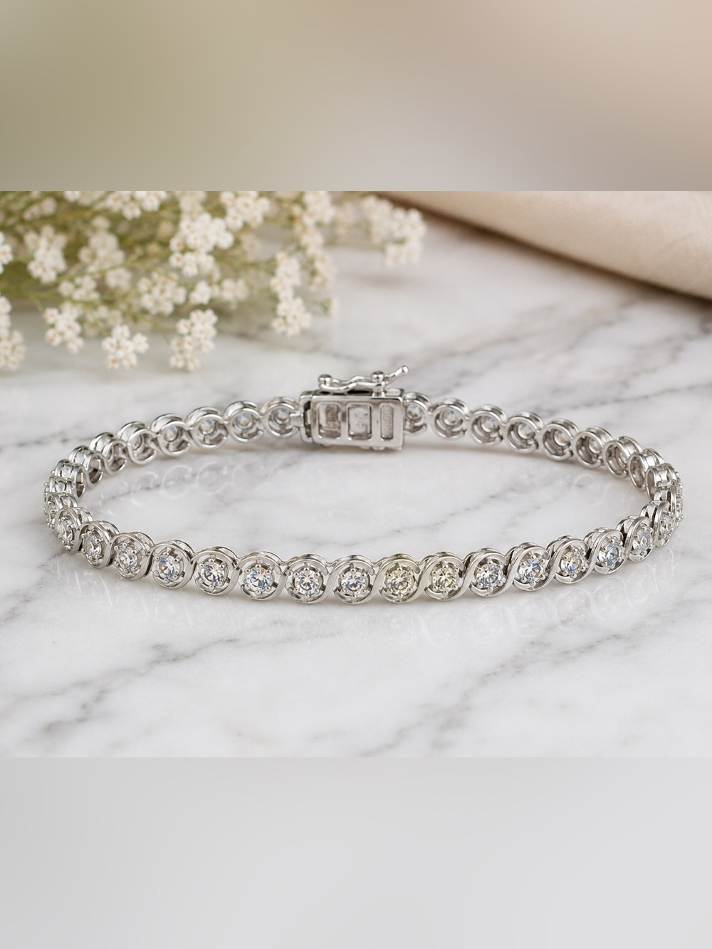 UD 925 Sterling Silver CZ Tennis Bracelet 7.25” Wave Link 9.55g